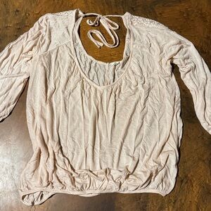 Chic Beige Blouse with Tie-Back